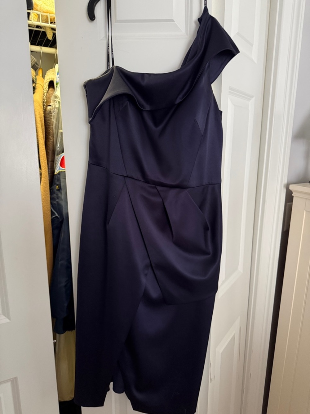 Vince Camuto One-Shoulder Navy Satin Cocktail Dress